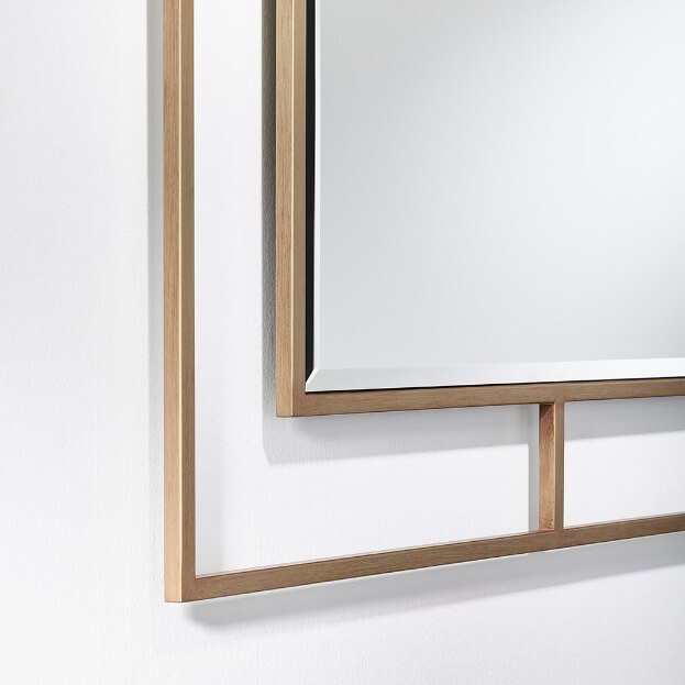 Nico Bronze spiegel, vierkant, bronzen frame, DeKnudt Mirrors, close up foto, detail