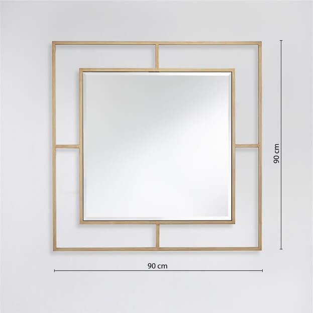 Nico Bronze vierkante DeKnudt spiegel, front aanzicht, maten 90 keer 90 centimeter