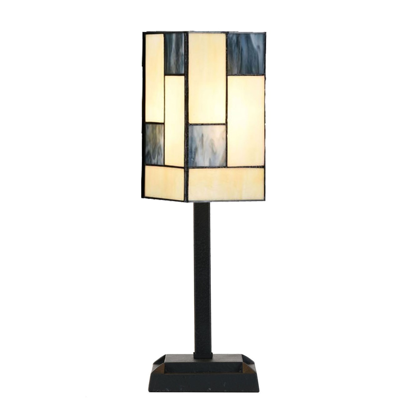 Art Dec Tiffany Tafellampje Mondriaan op voet frontaal aanzicht